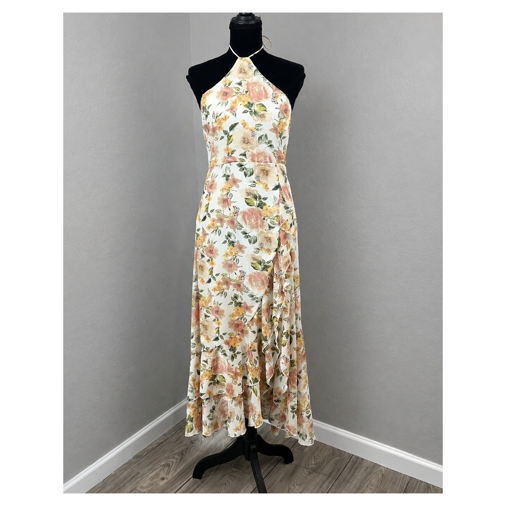 Petal + Pup Women's US 4 Floral Halter Maxi Dress Ruffle Wedding Guest Boho